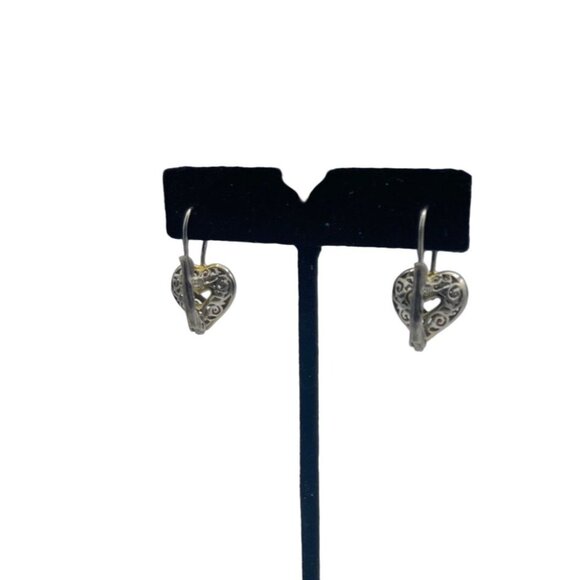 Italian Silver Filigree Heart Shaped Lever Back Earrings Love Valentines - Picture 2 of 6